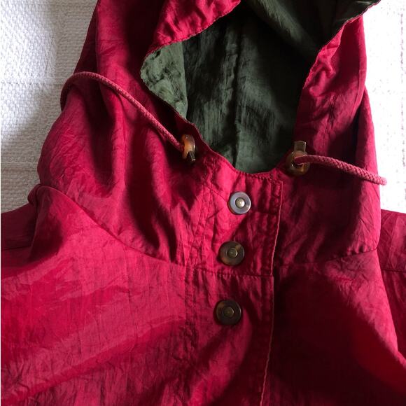 VTG Eddie Bauer Long Hooded Raincoat SP Red Green Nylon 90s Gorpcore Preppy - Picture 8 of 14